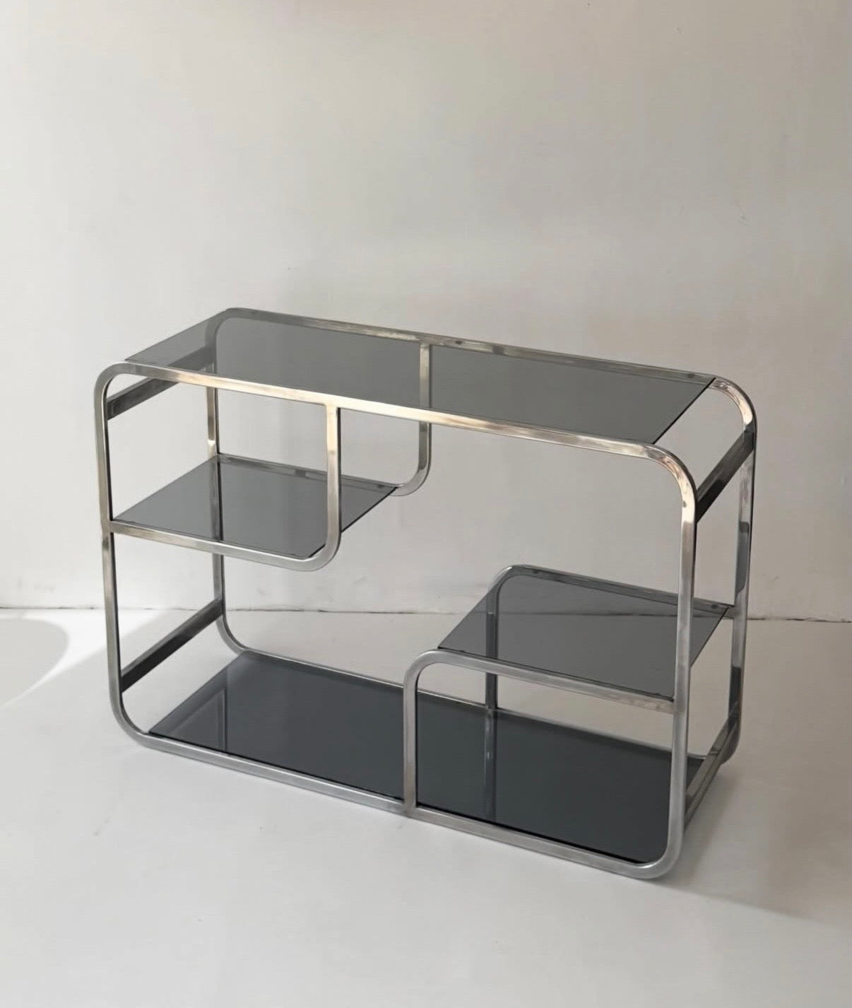 Milo Baughman Chrome & Glass Shelving Unit