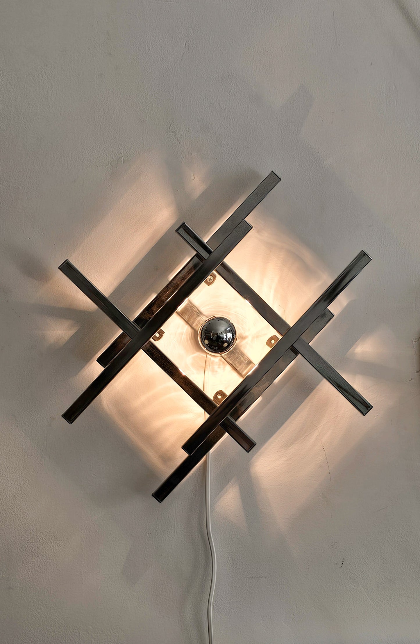 Pair of Geometric Chrome Wall Sconces by Gaetano Sciolari, Italy, 1970s