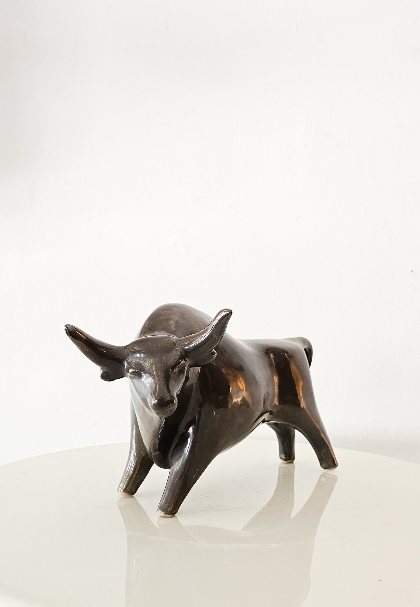 Mid-Century Modern 1960s LKSF Ceramic Bull Figurine