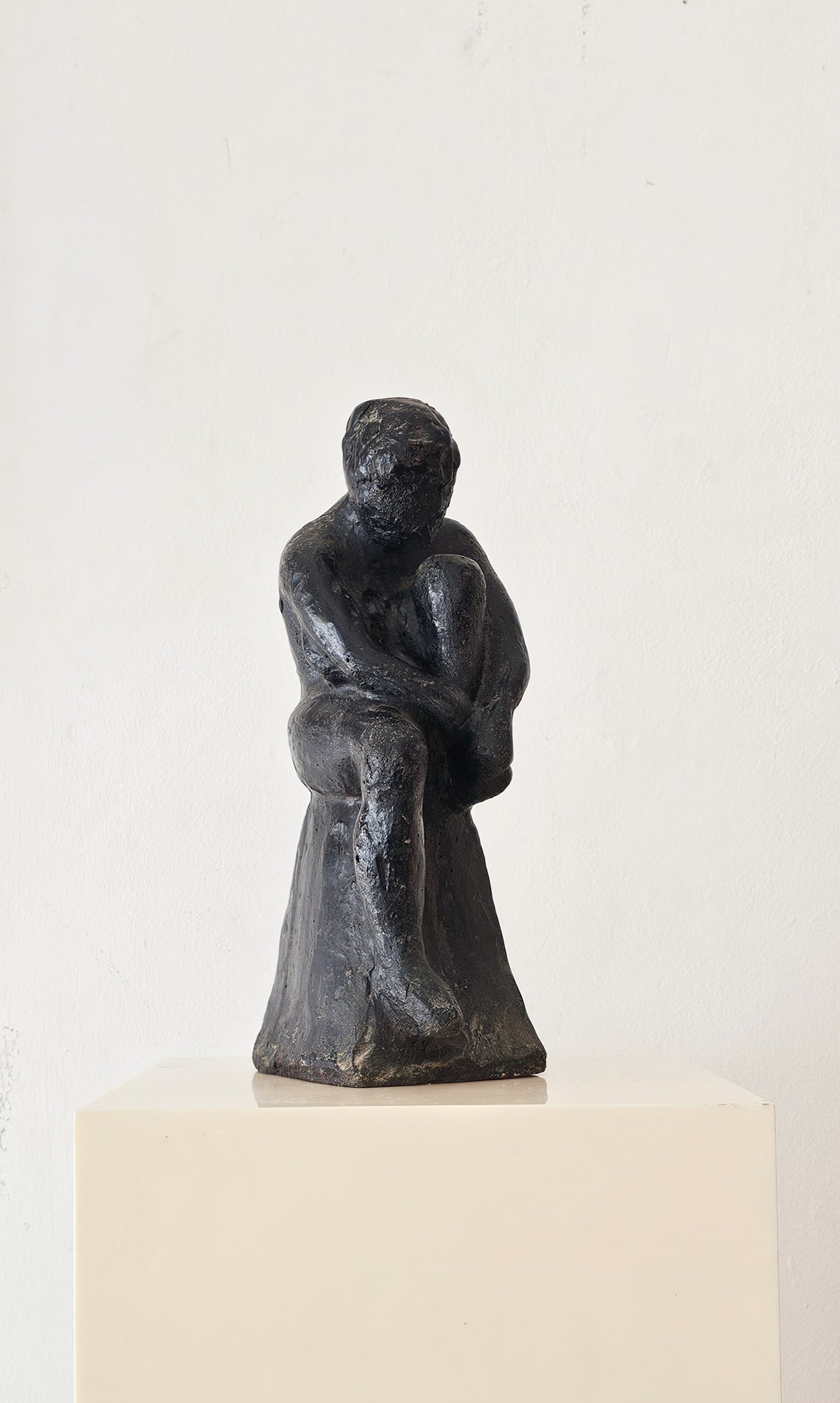 Black Clay Figure Sculpture, Mid-20th Century