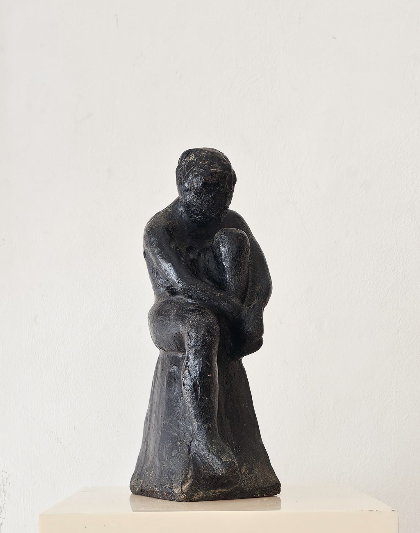 Black Clay Figure Sculpture, Mid-20th Century