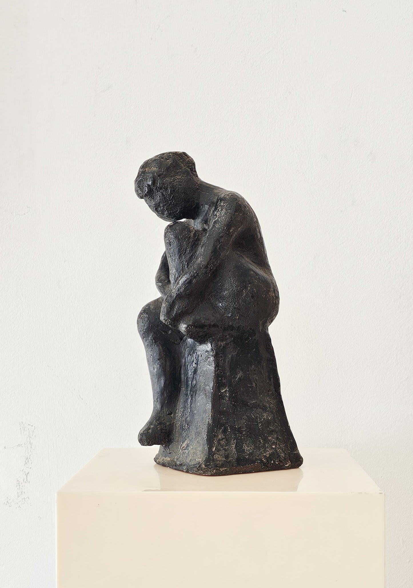 Black Clay Figure Sculpture, Mid-20th Century