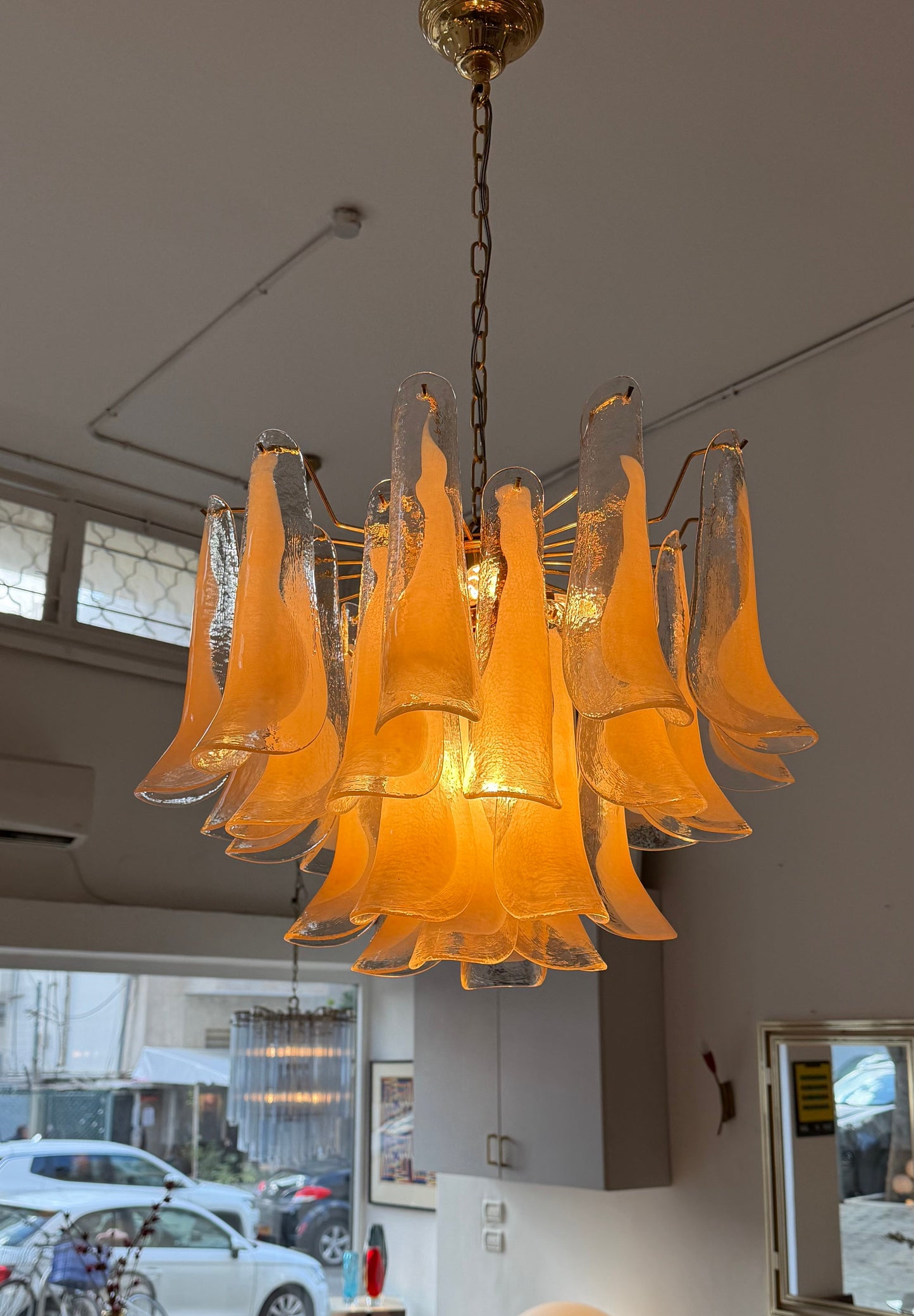 Petal suspension chandelier by Mazzega, Italy, 1970s.