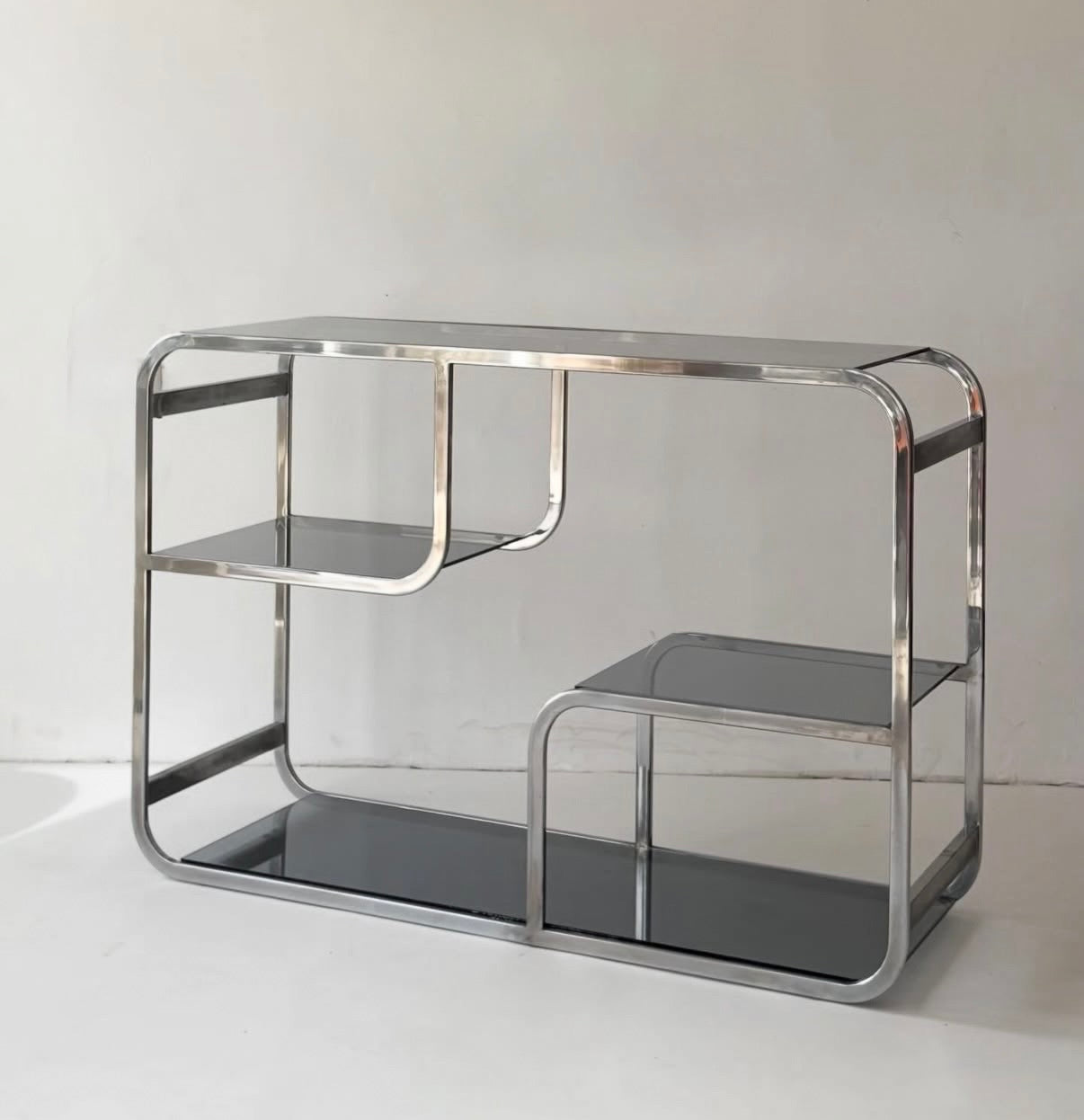 Milo Baughman Chrome & Glass Shelving Unit