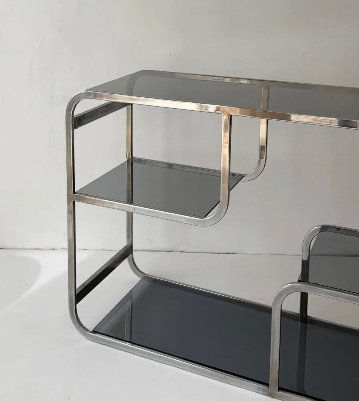 Milo Baughman Chrome & Glass Shelving Unit