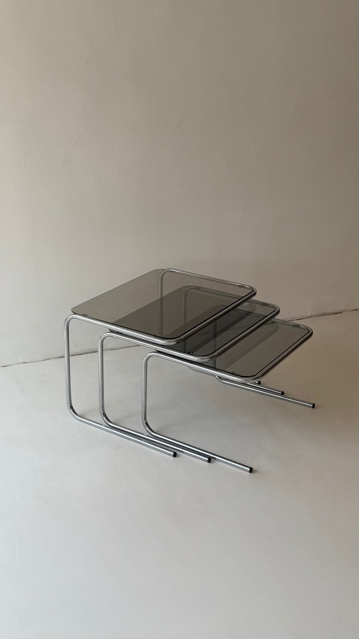 Italian Nesting Tables in Chrome and Smoked Glass, 1970s