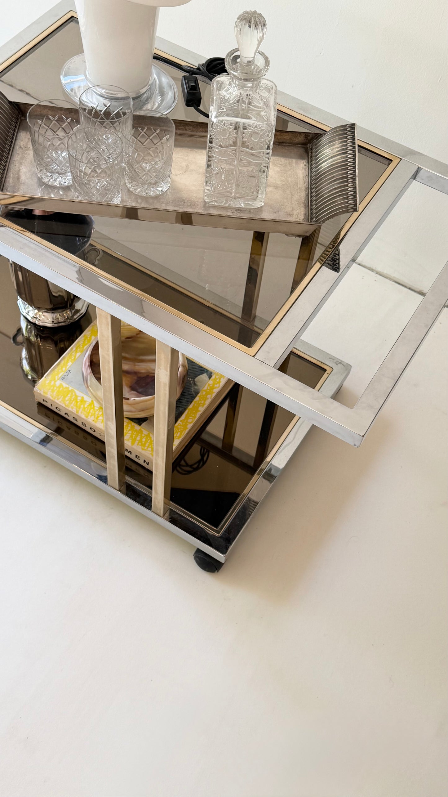 Romeo Rega Chrome & Brass Bar Cart, Italy, 1970s