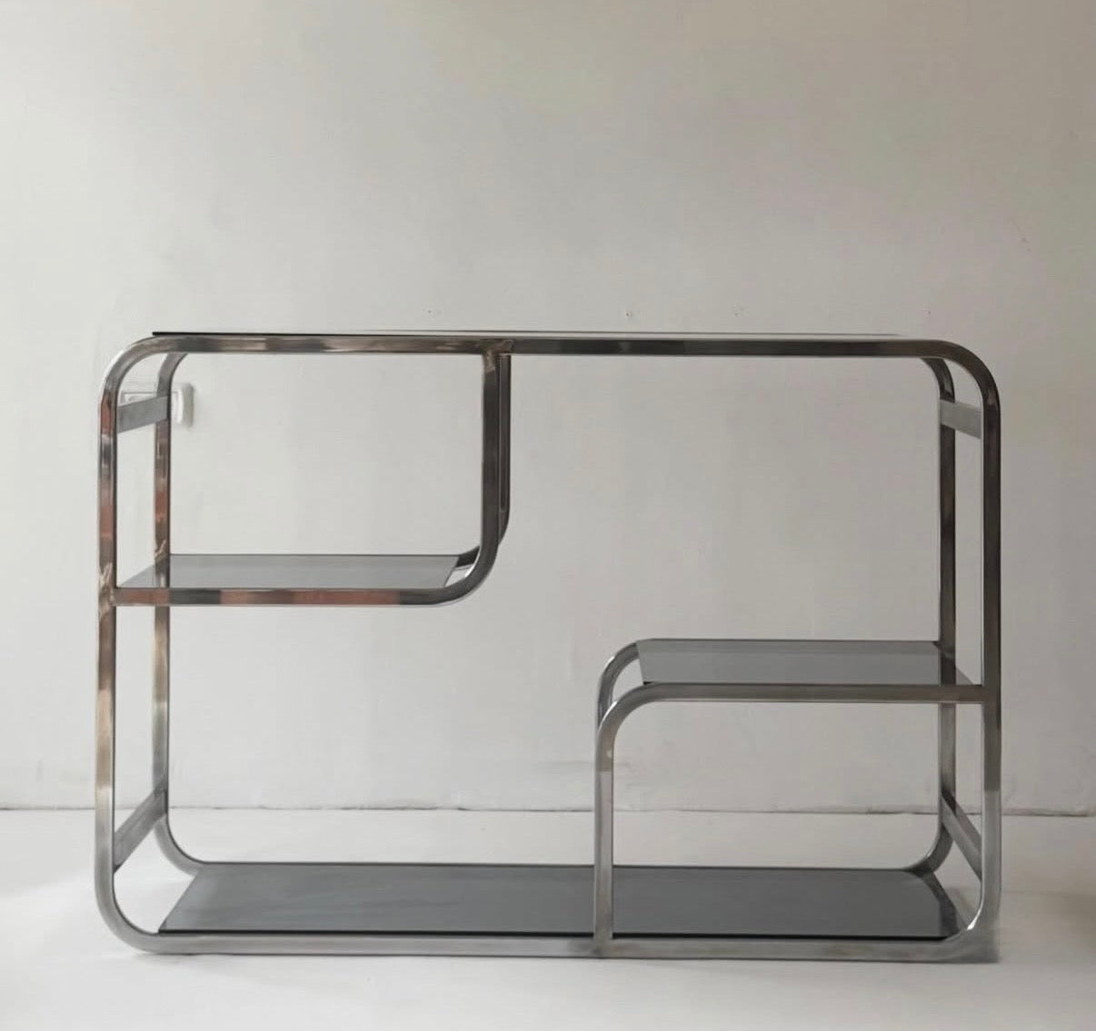 Milo Baughman Chrome & Glass Shelving Unit