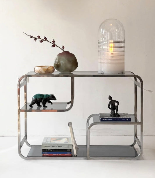 Milo Baughman Chrome & Glass Shelving Unit