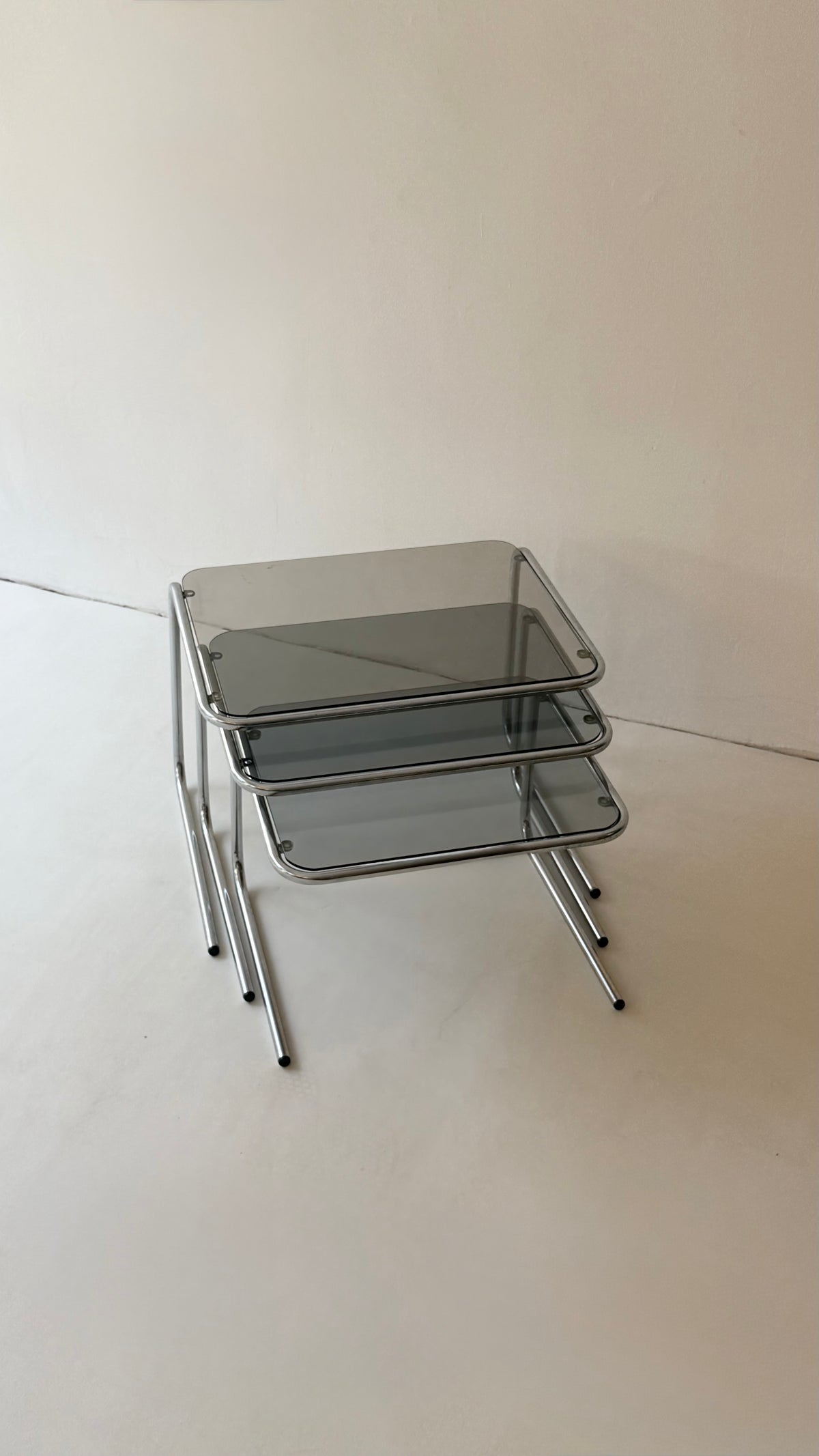 Italian Nesting Tables in Chrome and Smoked Glass, 1970s