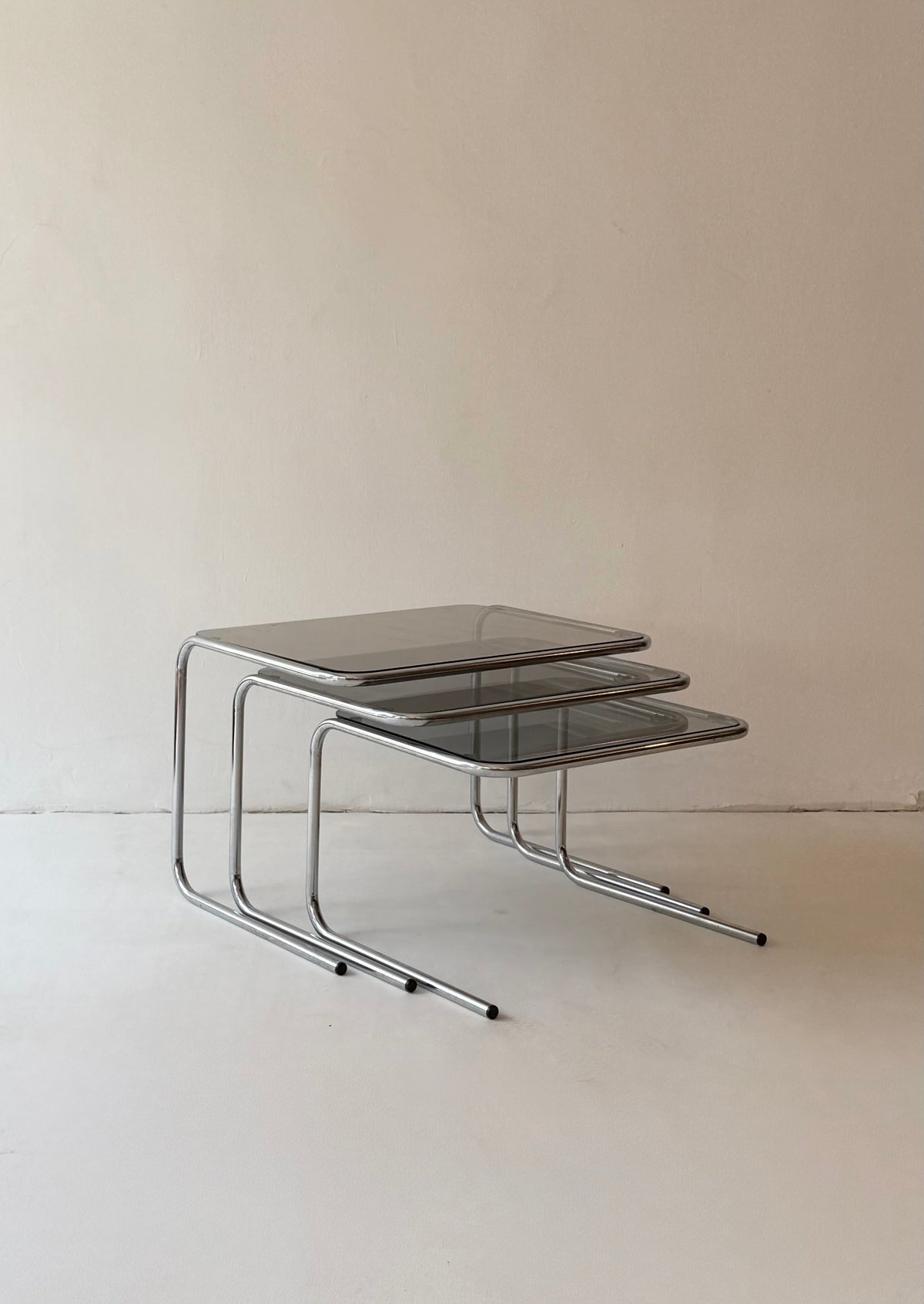 Italian Nesting Tables in Chrome and Smoked Glass, 1970s