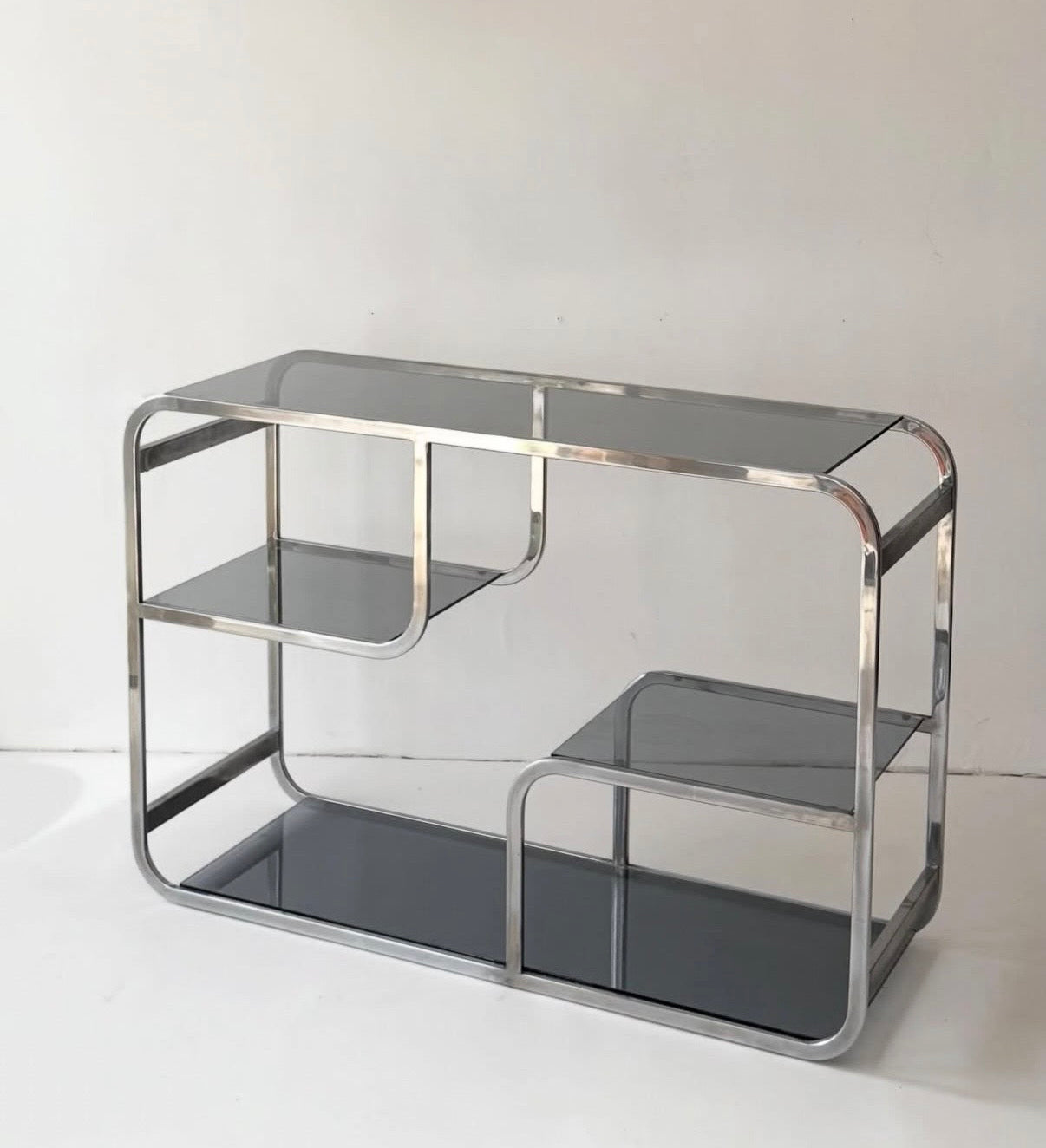 Milo Baughman Chrome & Glass Shelving Unit