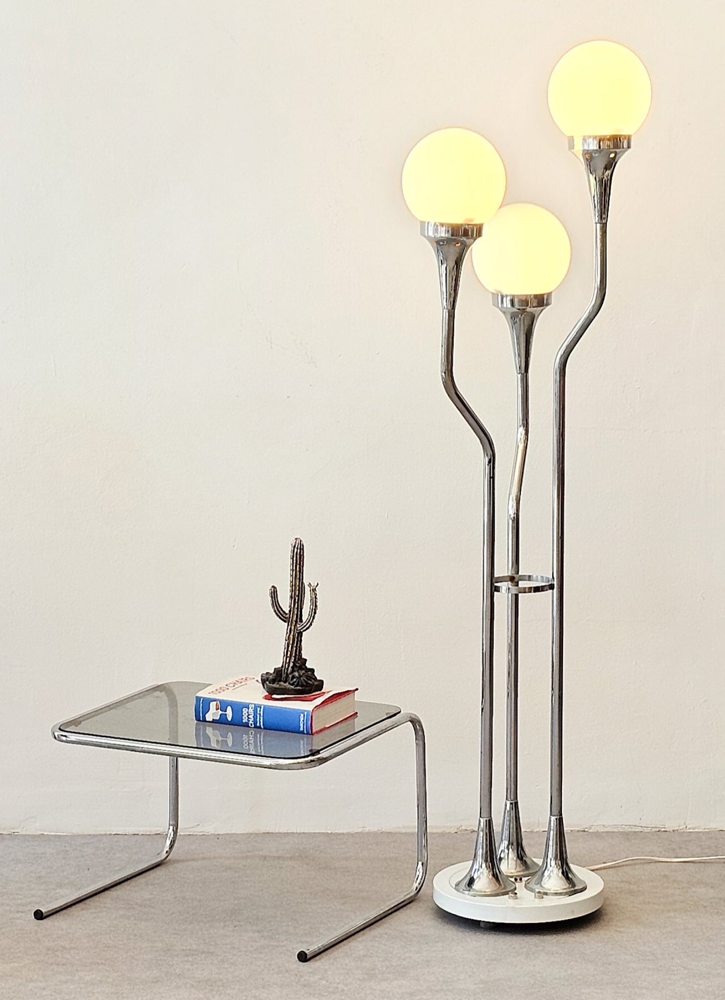 1970s Italian Chrome and Glass Floor Lamp