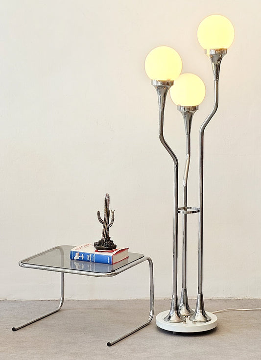 1970s Italian Chrome and Glass Floor Lamp