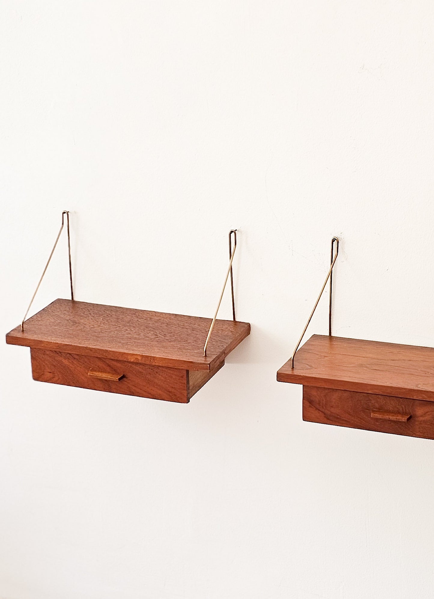 Pair of Mid-Century Teak and Brass Nightstands