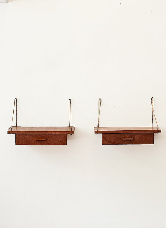 Pair of Mid-Century Teak and Brass Nightstands