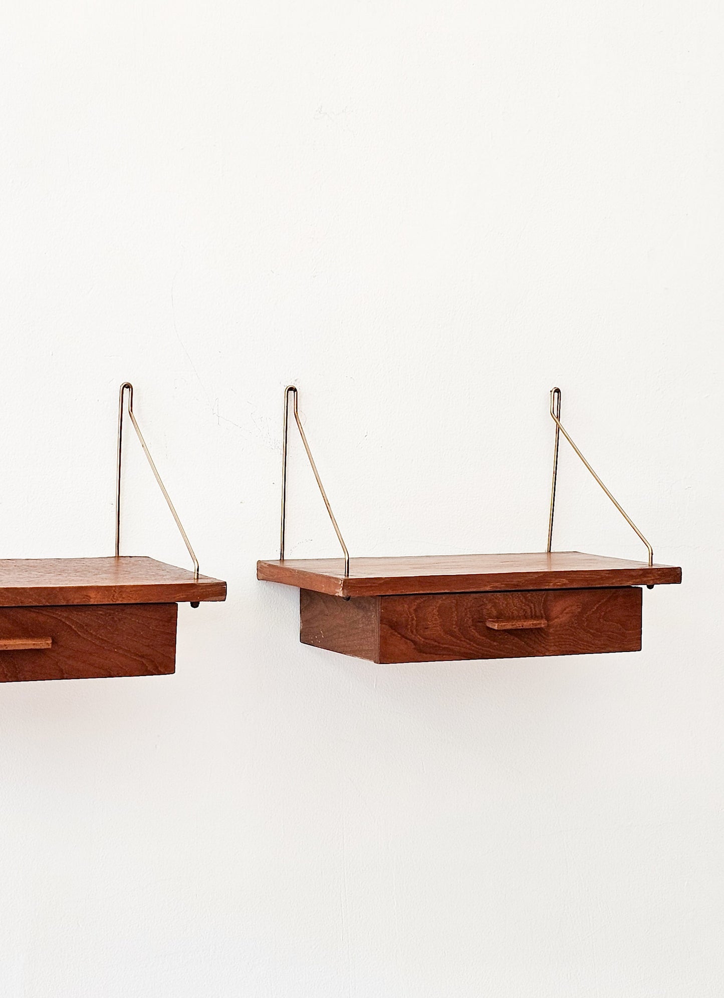 Pair of Mid-Century Teak and Brass Nightstands