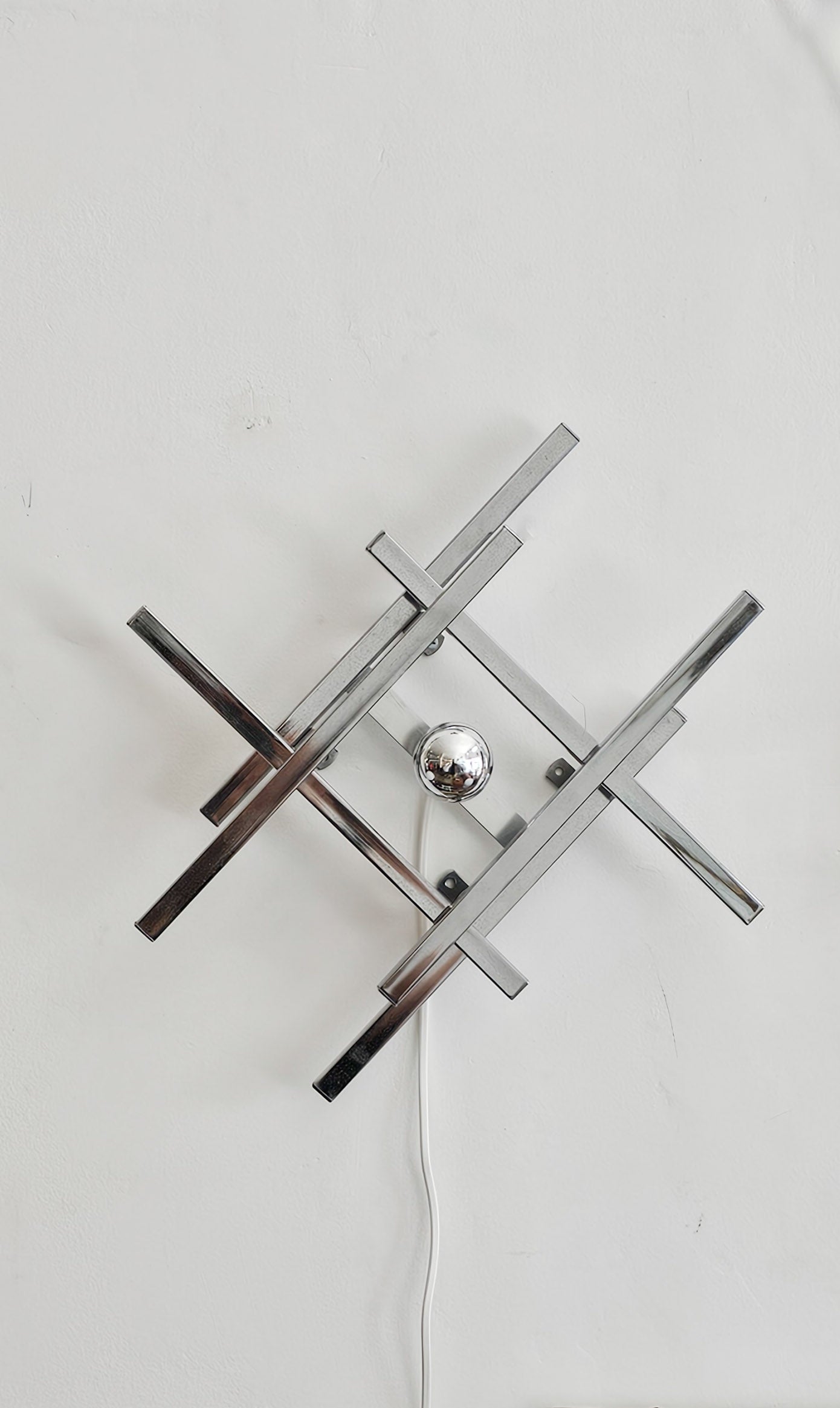 Pair of Geometric Chrome Wall Sconces by Gaetano Sciolari, Italy, 1970s