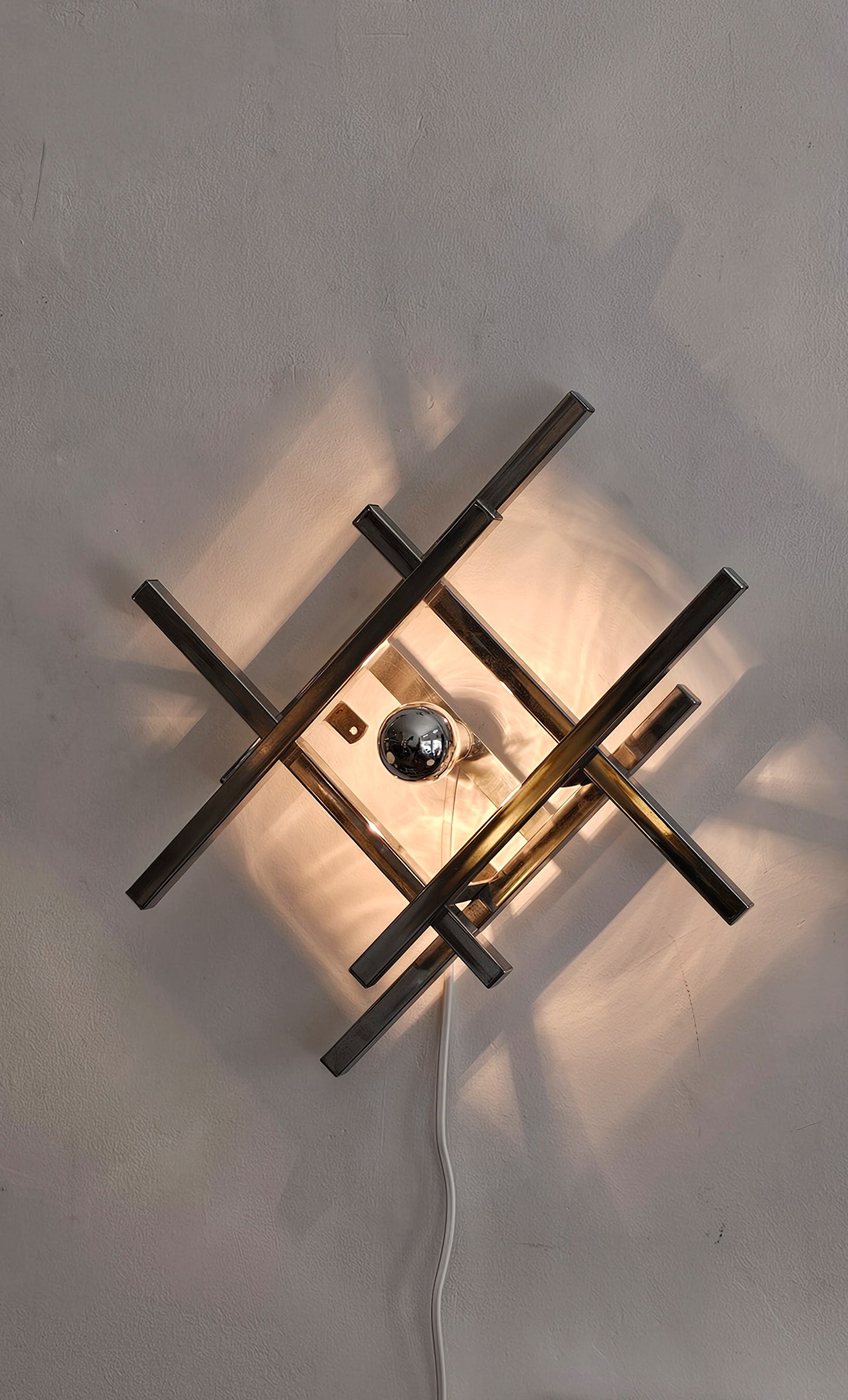 Pair of Geometric Chrome Wall Sconces by Gaetano Sciolari, Italy, 1970s
