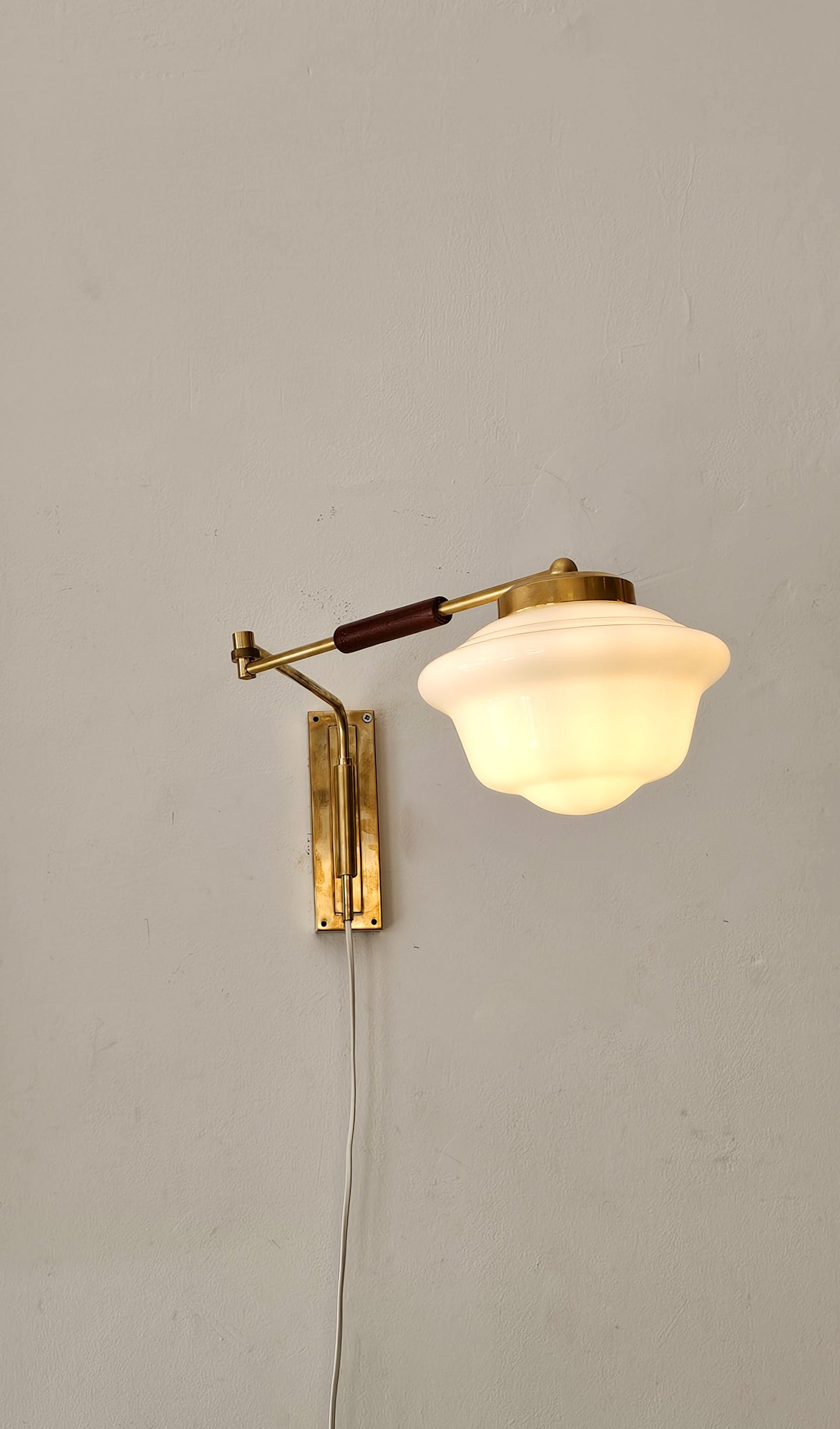 Mid-Century Brass & Teak Swing Arm Wall Lamp