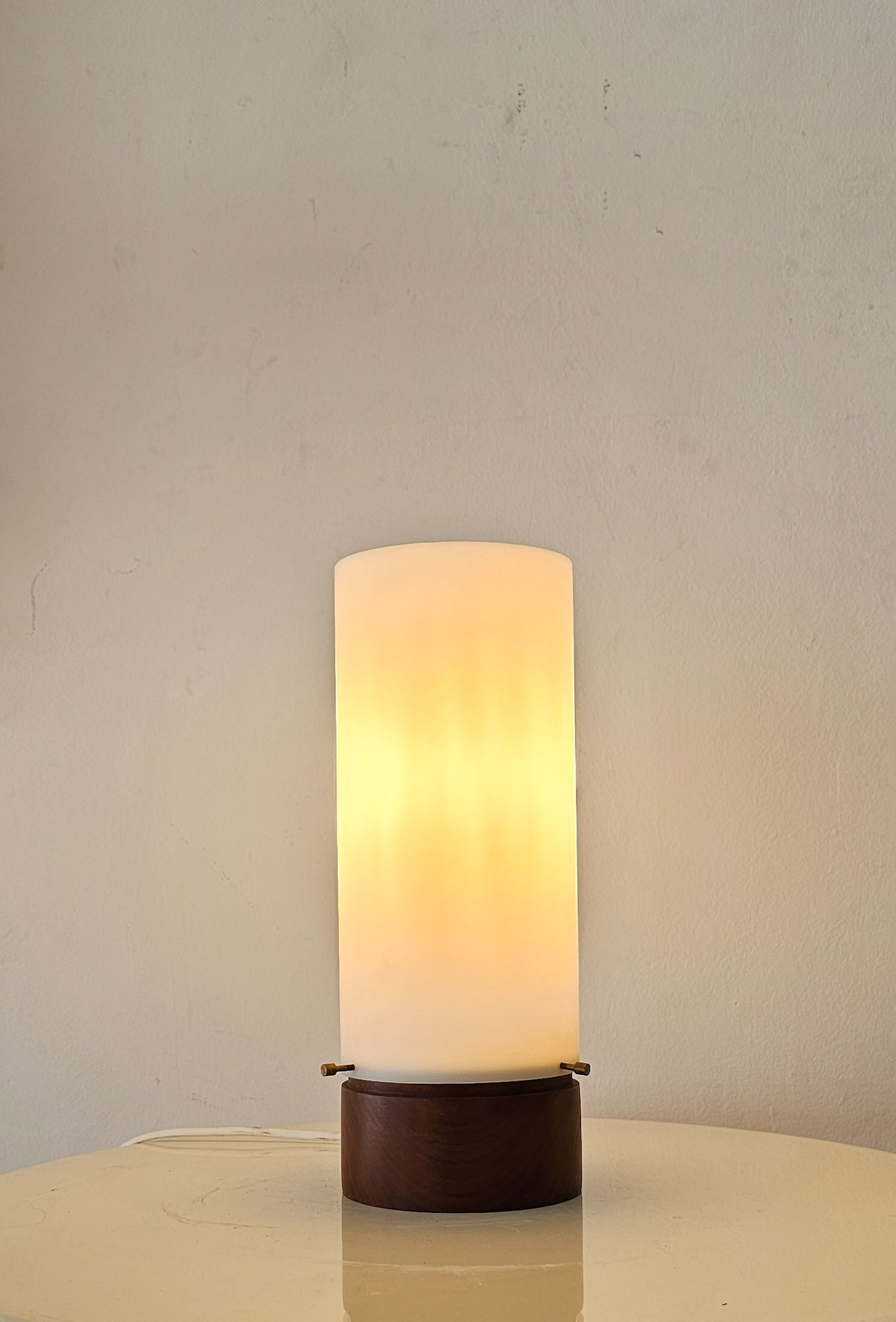 Danish Modern Teak & Plexiglass Cylinder Table Lamp, 1970s