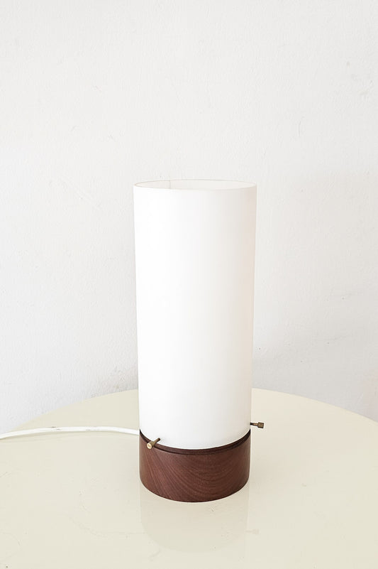 Danish Modern Teak & Plexiglass Cylinder Table Lamp, 1970s