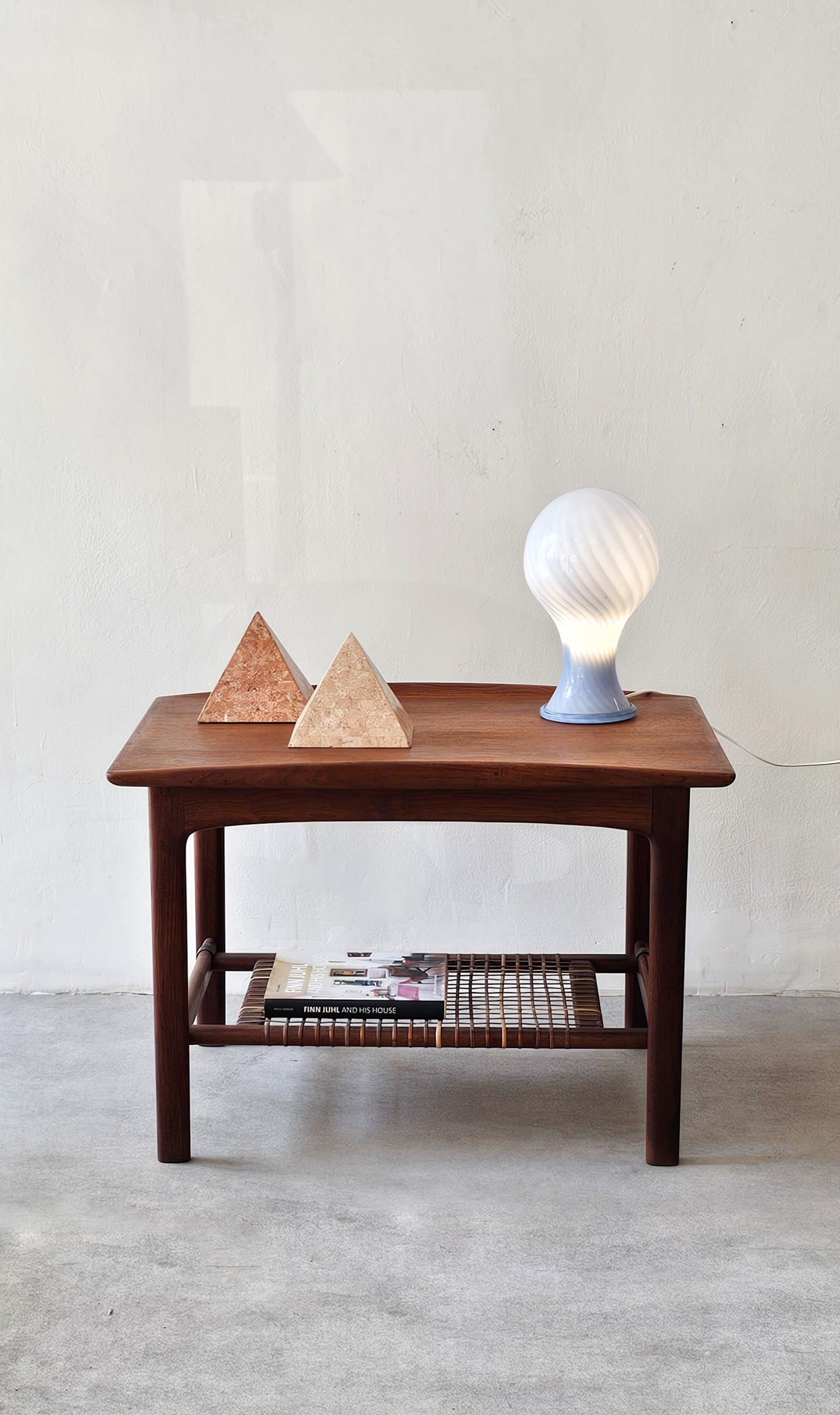Mid-Century Danish Teak & Rattan Side Table, 1960s
