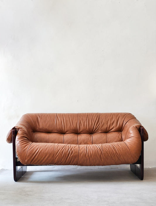 Vintage Percival Lafer MP-97 Two-Seater Sofa in Brown Leather, Brazil, 1970s