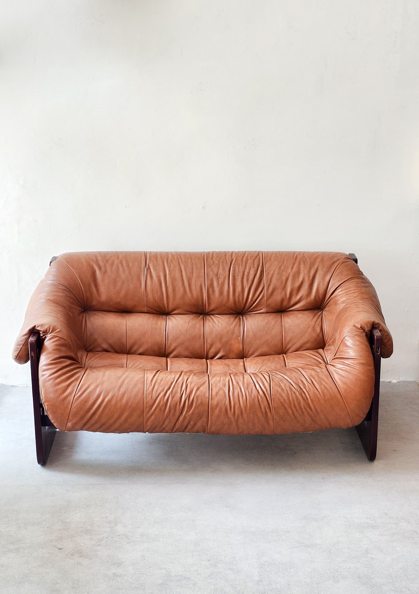 Vintage Percival Lafer MP-97 Two-Seater Sofa in Brown Leather, Brazil, 1970s