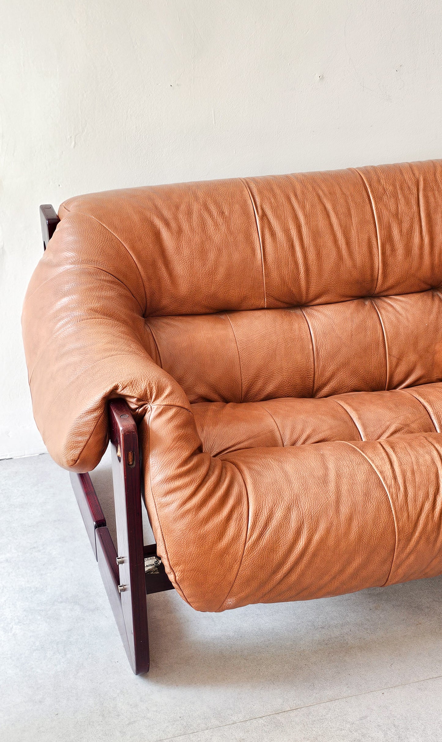 Vintage Percival Lafer MP-97 Two-Seater Sofa in Brown Leather, Brazil, 1970s
