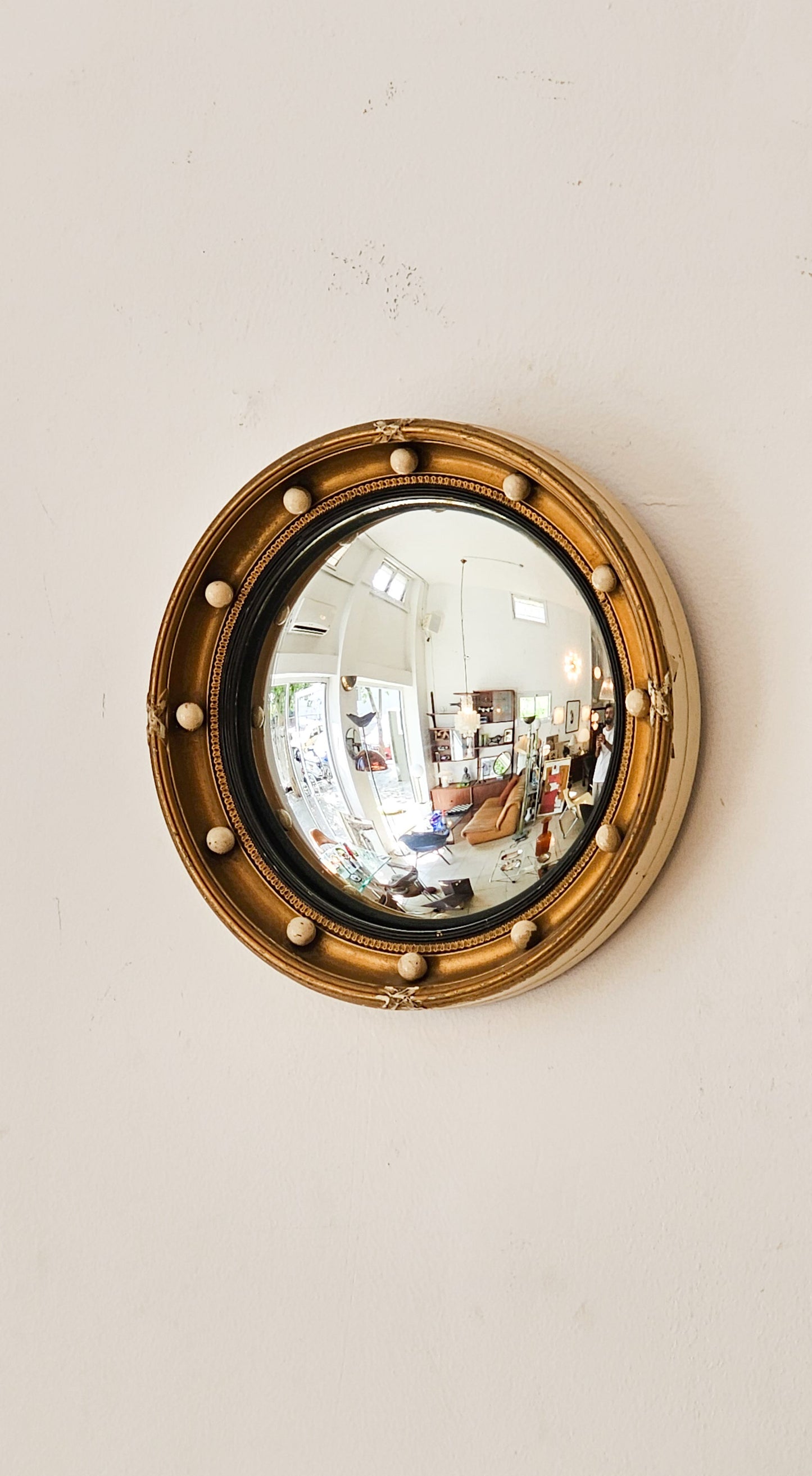 Vintage Butler’s Mirror with Gold Frame, 20th Century
