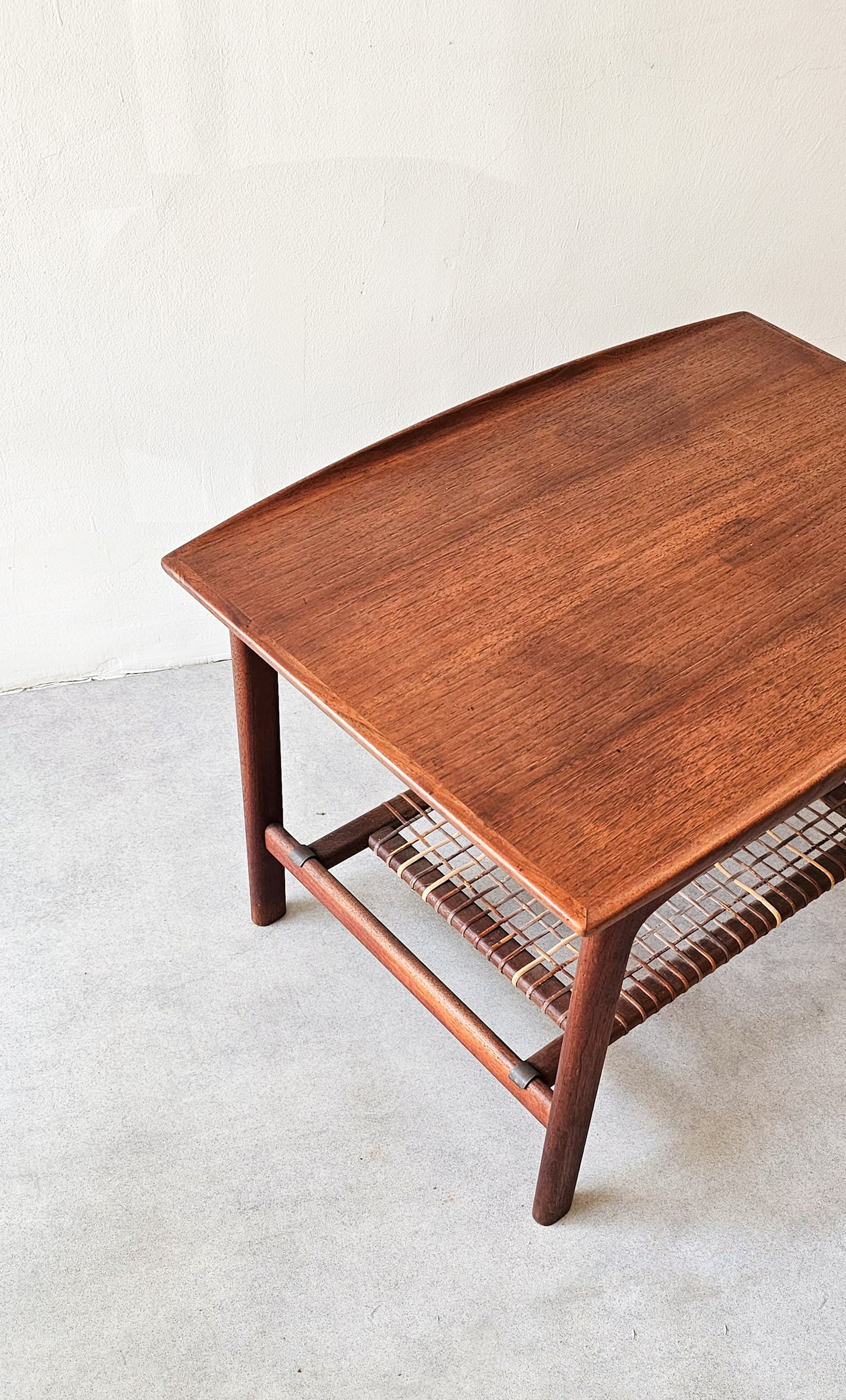 Mid-Century Danish Teak & Rattan Side Table, 1960s
