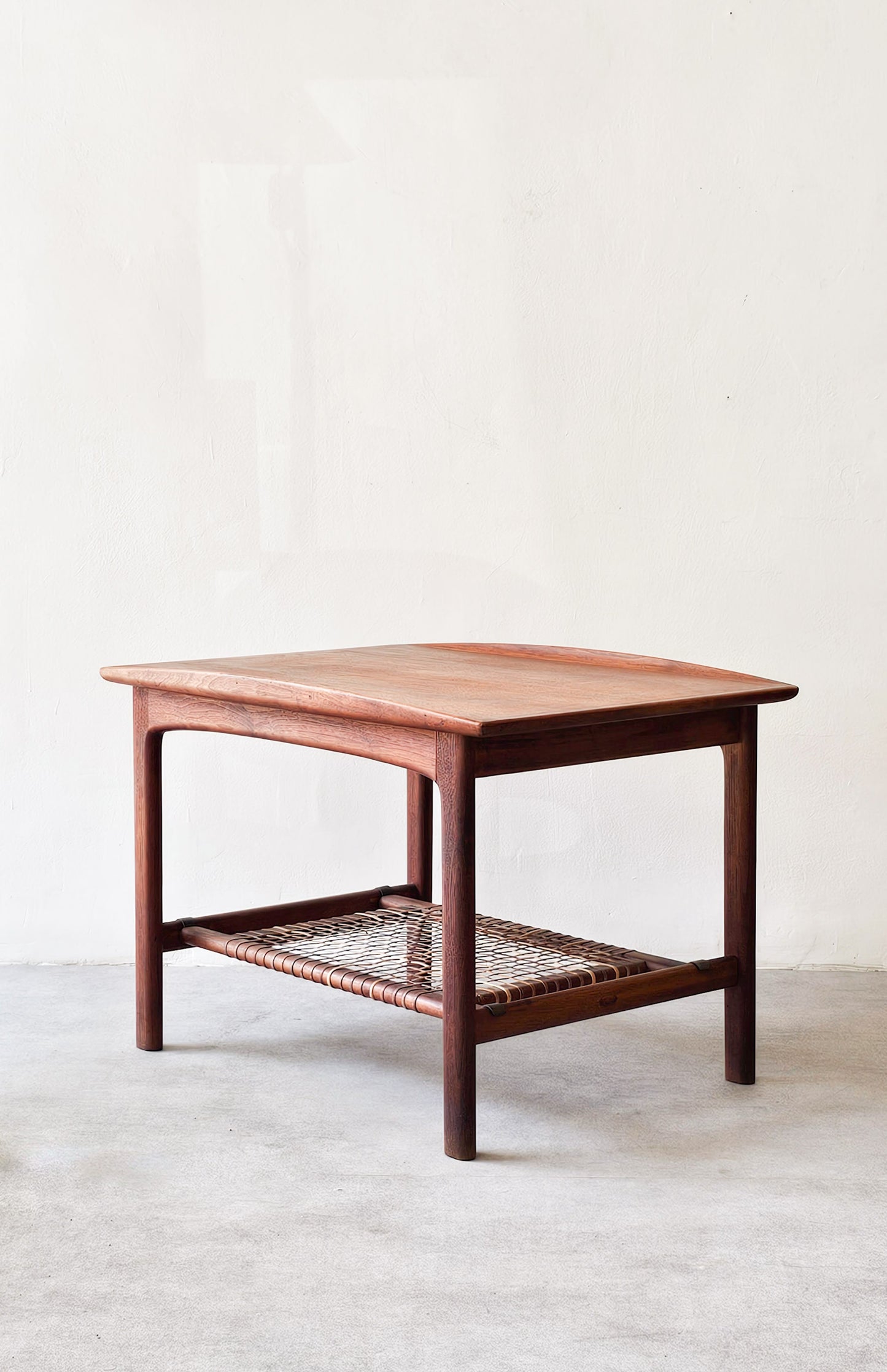 Mid-Century Danish Teak & Rattan Side Table, 1960s