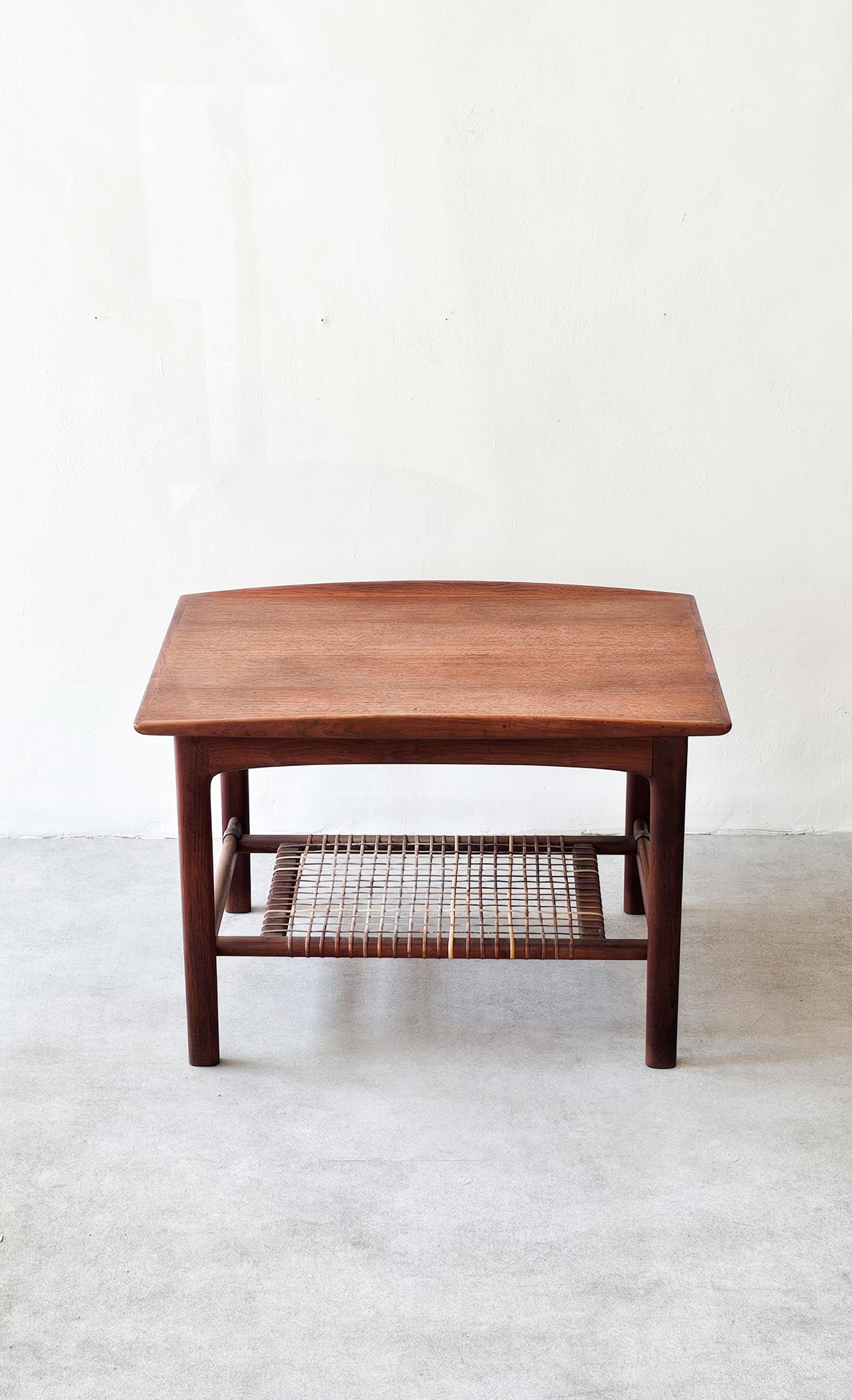 Mid-Century Danish Teak & Rattan Side Table, 1960s